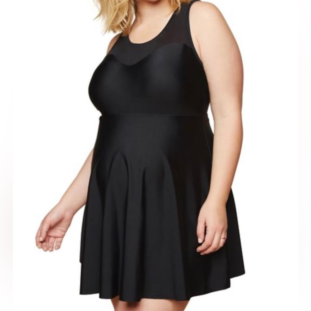 Motherhood Maternity Beach Bump Fit Flare Swim Dress Suit 1X